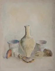 Lev Meshberg, Still Life with Vase, 1979, Mixed Media on Canvas on Board
