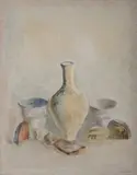 Lev Meshberg, Still Life with Vase, 1979, Mixed Media on Canvas on Board