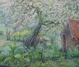 Juliette Wytsman, Garden Scene with Cherry Blossom Tree, Oil on Canvas