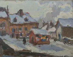 Marcel Fournier, Street Scene, Oil on Board