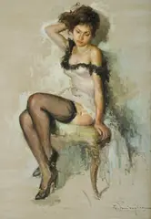 Ermogene Miraglia, Young Woman in the Boudoir, Oil on Canvas on Board