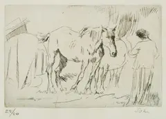Augustus John, Studies of Horses and Girl Standing, 1910, Etching on Laid Paper 25/50