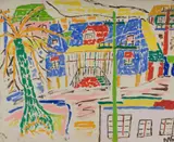 Houses & Palm Tree - Red Flower (verso) by Malcolm de Chazal, Gouache, sold May 2021