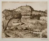 Lloyd Rees, House in Tasmania, 1977, Soft Ground Etching in Brown Ink 65/90