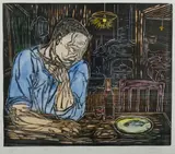 Salvatore Zofrea, Man in Australia Is Poor and Lonely, Hand Coloured Linocut A/P