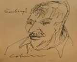 John Coburn, The Artist Jan Senbergs, Sketched at the Table by John Coburn, Pen & Ink