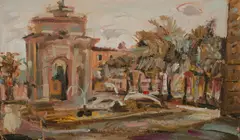 Stephen Lopes, Fountain & Tower, Italy, 2015, Oil on Card