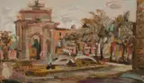 Stephen Lopes, Fountain & Tower, Italy, 2015, Oil on Card