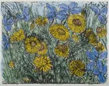 Salvatore Zofrea, Paper Daisies with Murdannia, Hand Coloured Linocut A/P