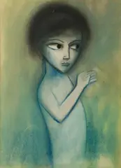 Robert Dickerson, Girl with Hands Clasped, c.1970s, Pastel on Paper on Board