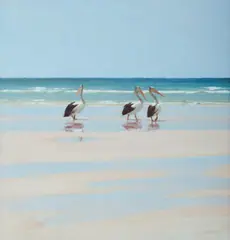Rick Everingham, Pelicans, Oil on Board