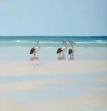 Rick Everingham, Pelicans, Oil on Board