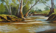 Robyn Collier, River Red Gums, Oil on Canvas on Board