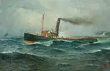 William Edgar, Tugboat Leveret Passing Nobbys Head, Newcastle, c.1910, Oil on Board