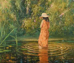 Ron Van Gennip, Amongst the Lillies, Oil on Canvas on Board