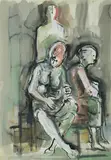 Angelo Canevari, Three Figures, One Nursing a Child, 1964, W/Clr & Gouache
