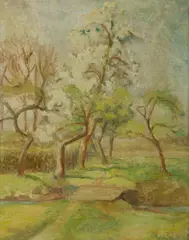 Joseph Ostoja-Kotkowski, Landscape with Footbridge, 1946, Oil on Canvas on Board