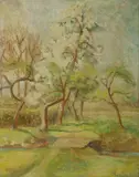 Joseph Ostoja-Kotkowski, Landscape with Footbridge, 1946, Oil on Canvas on Board