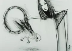 Gordon Richards, Budgie Jumping Through a Hoop, Charcoal