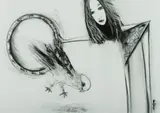 Gordon Richards, Budgie Jumping Through a Hoop, Charcoal
