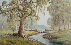 Rural River Lansdscape by Laszlo Lukacs, Oil on Canvas on Board, offered Mar 2021