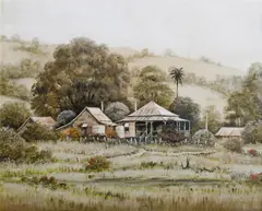 Ian Stephens, A Farm Setting in the Tamborine Area, Queensland, Oil on Canvas Board