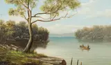 Valentine Delawarr, Harbour Scene with Rowing Boat, Oil on Board