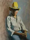 Kimberley Stockman ('Scotty') Mt. Elizabeth Station, Prince Regent River Region by Allan Waite, Oil on Canvas on Board, sold Mar 2021
