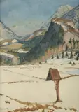 Hans Kleinert, Alpine with Wayside Shrine, Oil on Canvas