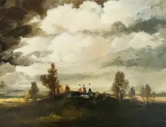 Viktor Rolín, Musicians at Twilight, Oil on Ply