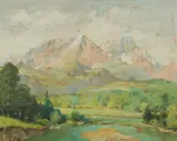 Gottlieb Bohumil Berghauer, Mountain Landscape, Oil on Canvas