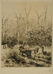Jean-Charles Millet, The Faggot Gatherers,' c, 1920, Hand signed in pencil lower right