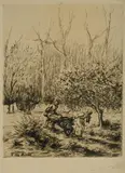 Jean-Charles Millet, The Faggot Gatherers,' c, 1920, Hand signed in pencil lower right