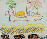 Fishing Boat & Palm Trees by Malcolm de Chazal, Gouache, sold Mar 2021