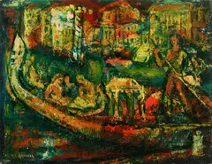 Arthur Greuell, Gondolier, Venice, Oil on Board