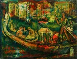 Arthur Greuell, Gondolier, Venice, Oil on Board