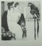 Lady and Parrot by Norman Lindsay, Facsimile Etching 495/550, sold Feb 2021