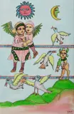 Mirka Mora, The Man in the Moon, 1974, Pen & Coloured Ink