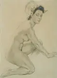 The Head Dress by Norman Lindsay, c.1935, Pencil, sold Nov 2020