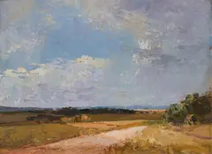 Earth & Sky (Kangaroo Valley, NSW) by W Rubery Bennett, 1961, Oil on Board, sold Nov 2020