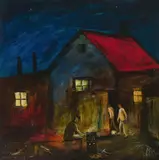 Pro Hart, Study for 'The Nitkeeper Outside the Swy, 1975, Oil on Canvas
