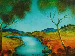 The Creek by Pro Hart, 1975, Oil on Board, sold Nov 2020