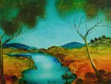 The Creek by Pro Hart, 1975, Oil on Board, sold Nov 2020
