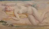 Arthur Murch, Nude on Beach Towel, Oil on Board