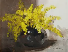 Golden Wattle by Alan Douglas Baker, Oil on Canvas on Board, sold Nov 2020