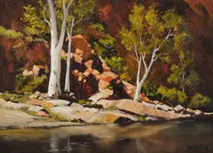 Dudley Parker, Ghost Gums, Brachina Gorge, Oil on Canvas on Board