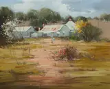 Colleen Parker, Farm Study near Stuart Town, Oil on Board