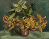Hera Roberts, Tiger Lilies, Oil on Canvas on Board