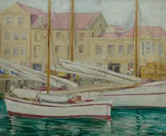 Dora Serle, Hobart Docks, Oil on Canvas Board