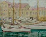 Dora Serle, Hobart Docks, Oil on Canvas Board